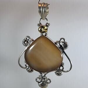 Brown Agate & Citrine Handmade Pendant – Sterling Silver Natural Stone Charm